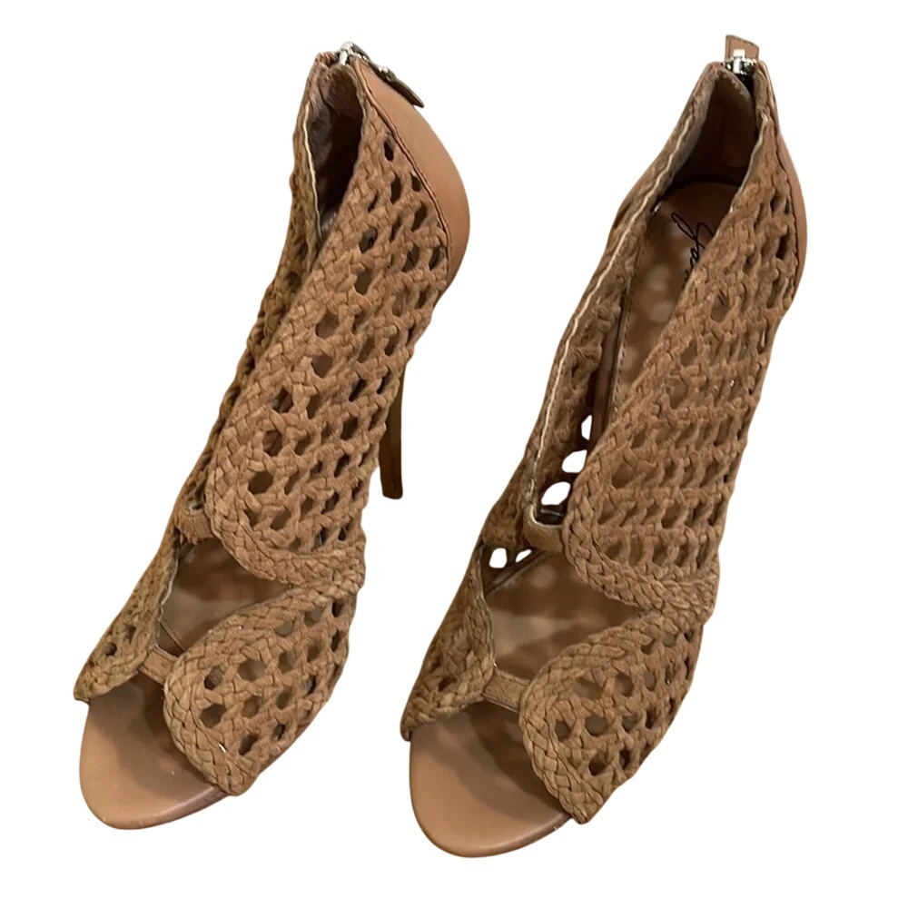Mark & James Badgley Mischka Leather Stiletto heel peep toe bootie Brown Size 10